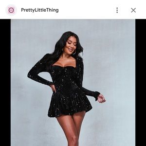 Black sequin cup detail long sleeve skater romper